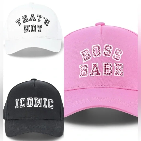 Paris Hilton Baseball Hat Collection of 3 Brand New In Package Pink White Black - Picture 1 of 15